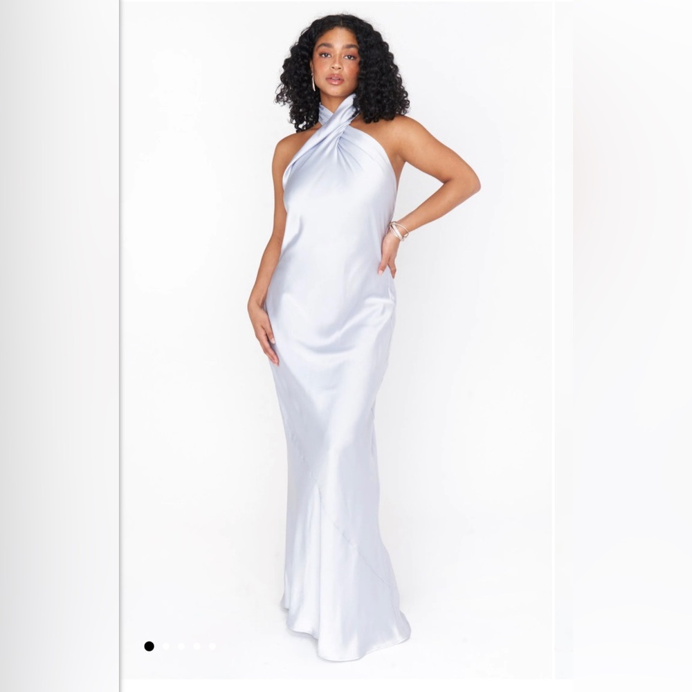 Show me your mumu Jasmine Halter Maxi Dress in silver luxe satin size xxs